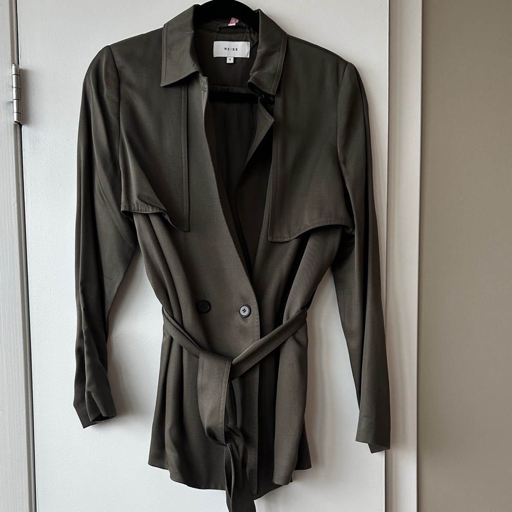 Reiss short olive green trench jacket